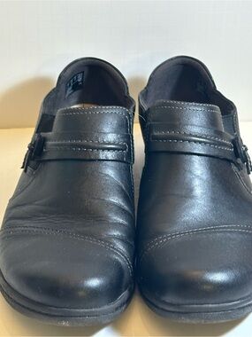 Clarks Collection Black Leather Comfort Loafers Womens 9.5 Work Office Shoes